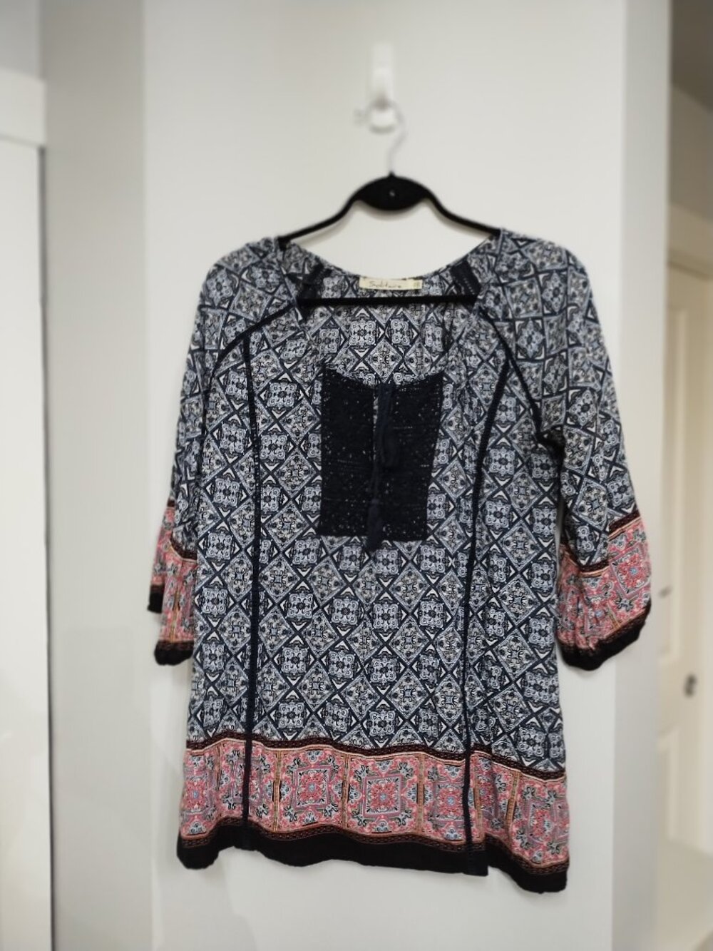 Solitaire 3/4 sleeve boho tunic